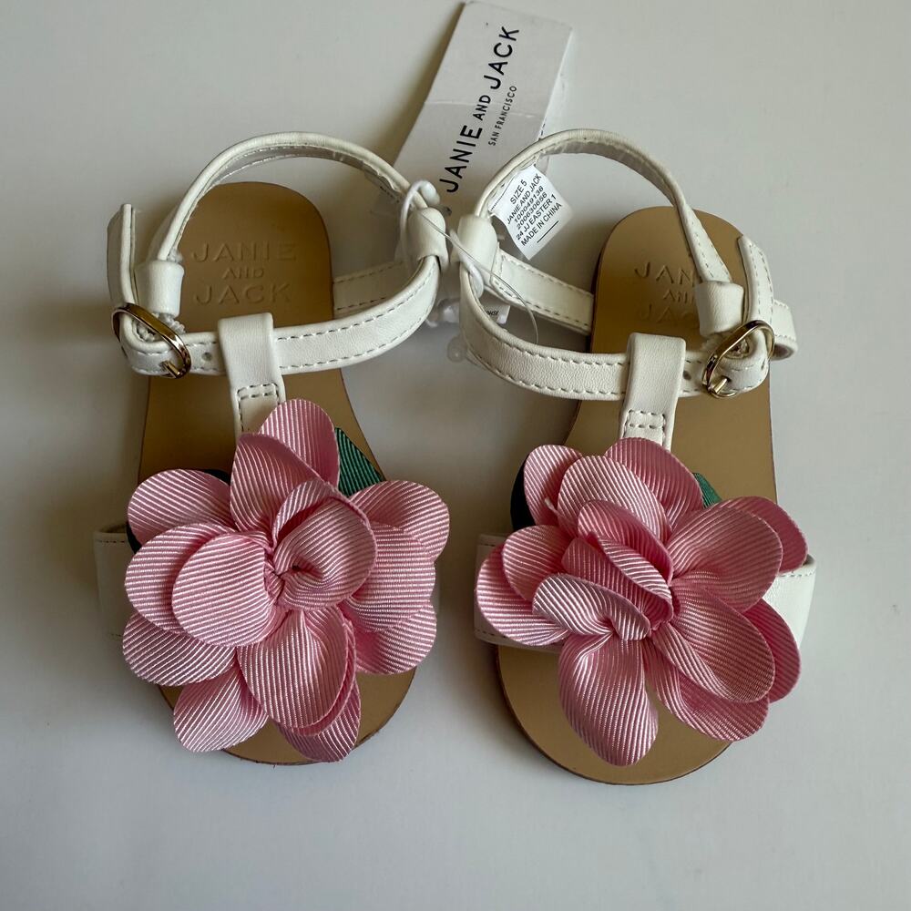 NEW Janie and Jack Bunny Pink Flower Sandals Girls 5 - Picture 2 of 8